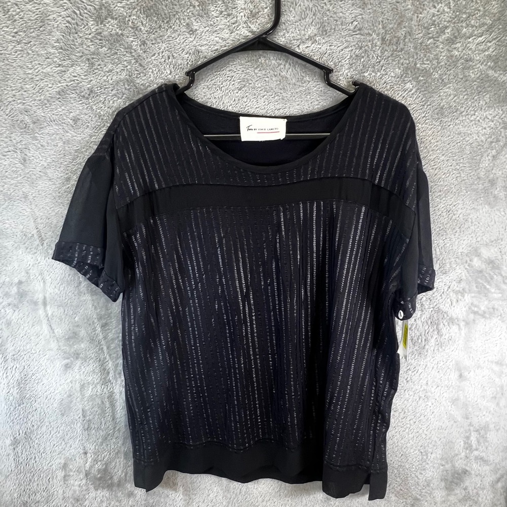 NWT Two by‎ Vince Camuto Large Black Metallic Stripe Top Goth Glam Dark Academia